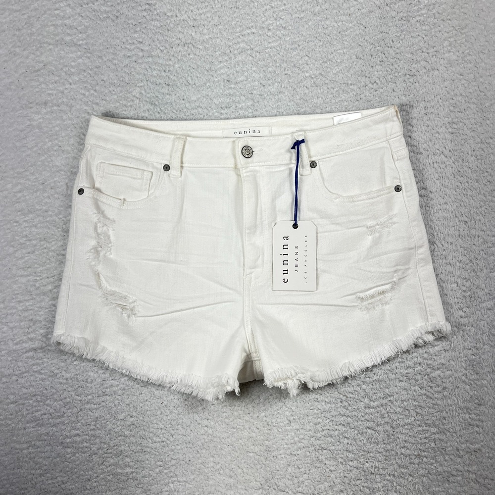 Eunina Lulu Womens Cut Off Jean Shorts Size L W33 White High Rise Skater NWT*
